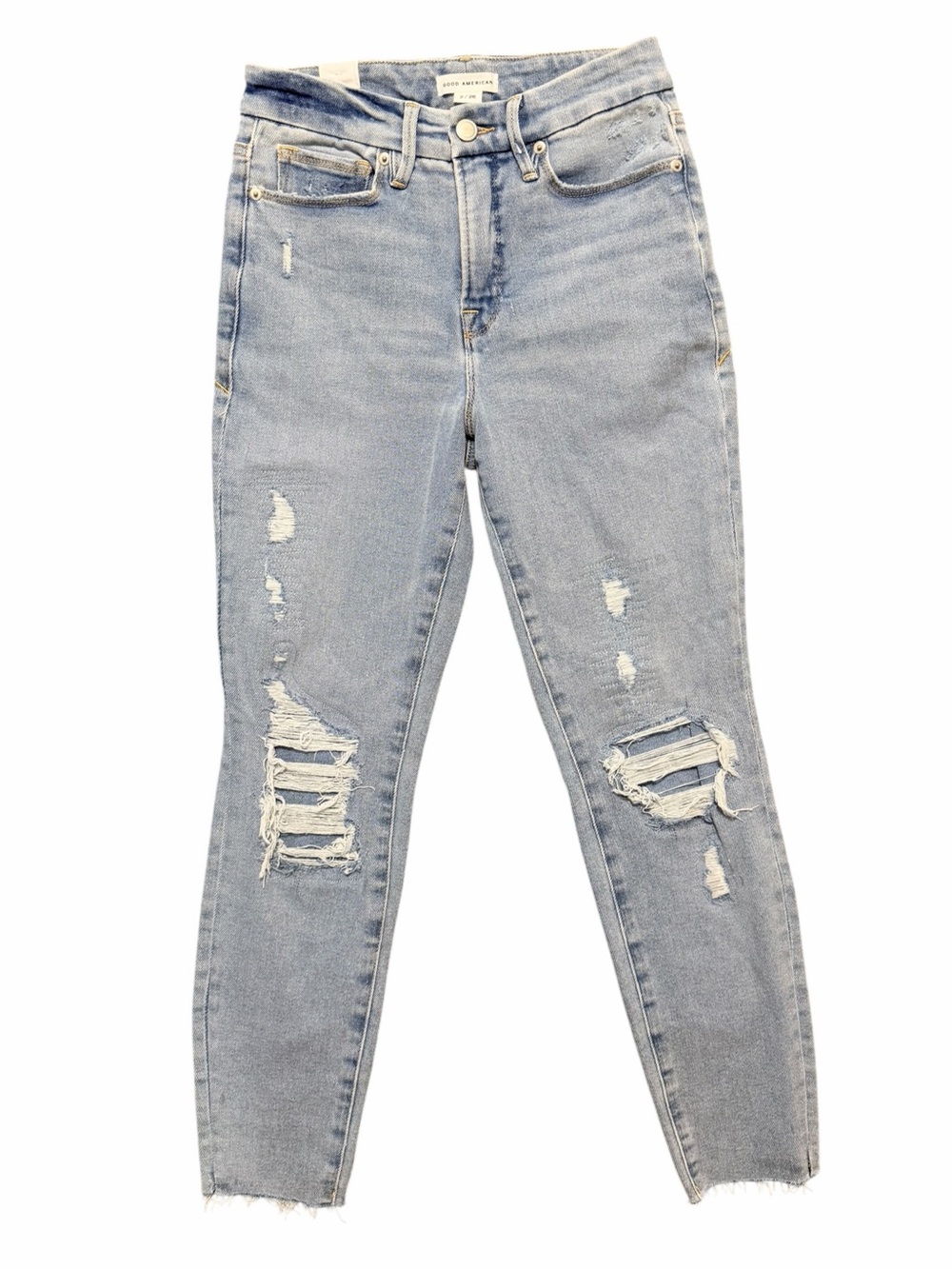 Good American Women's Light Blue Distressed High-Rise Skinny Jeans NWOT